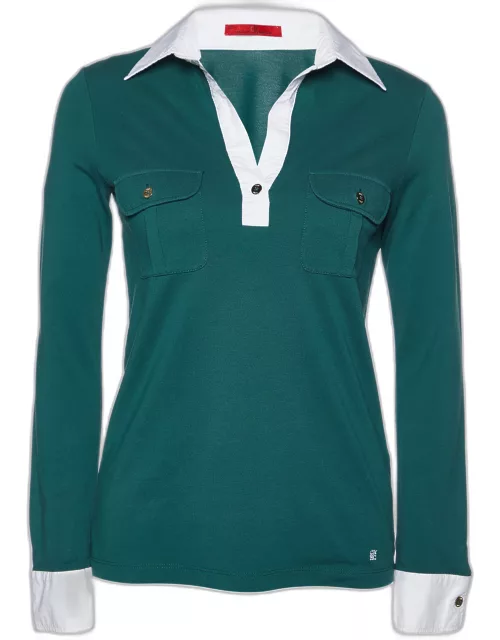 CH Carolina Herrera Green Pique Cotton Long Sleeve T-Shirt