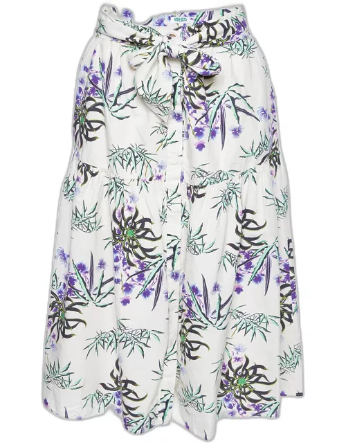 Kenzo White Sea Lily Print Cotton Midi Skirt