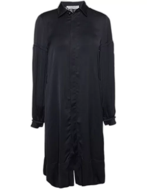 Valentino Black Satin Pleated Sleeve Shirt Dress