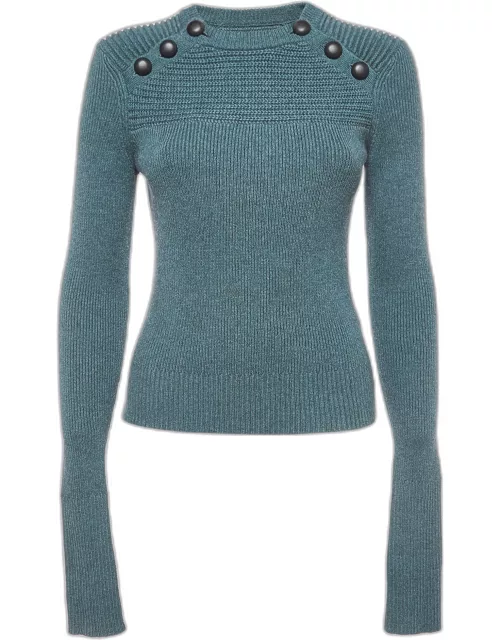 Isabel Marant Etoile Green Wool Blend Knit Button Detailed Sweater