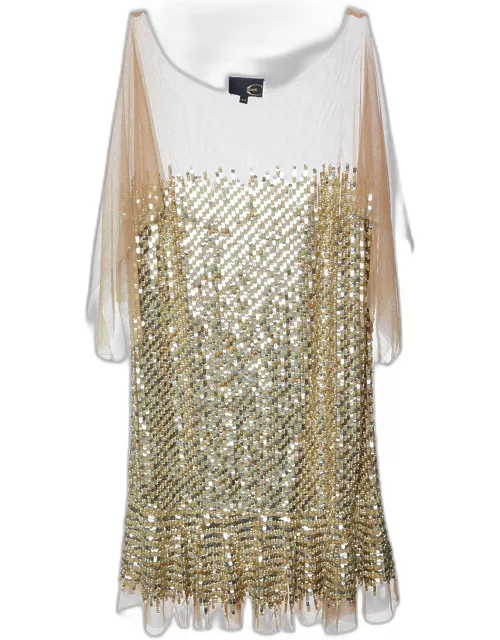 Just Cavalli Gold Sequin and Tulle Flounce Mini Dress