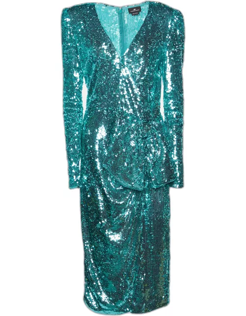 Elisabetta Franchi Blue Sequined Bow Detail Sheath Dress
