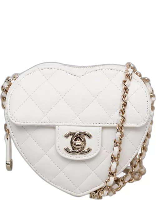 Chanel White Leather Mini CC In Love Heart Bag