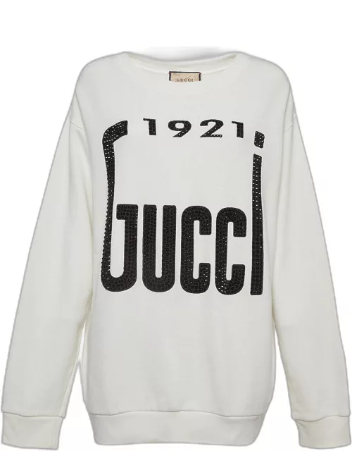 Gucci Off White Crystal Printed Cotton Sweatshirt