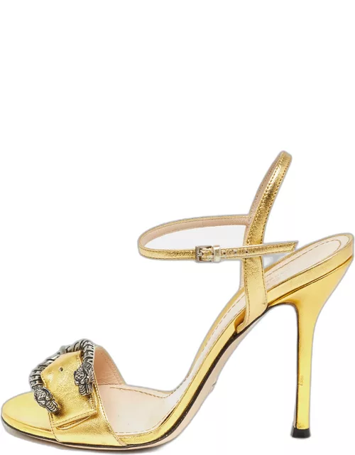 Gucci Gold Leather Dionysus Ankle Strap Sandal