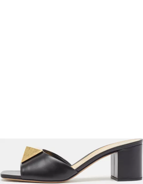 Valentino Black Leather Stud Slide Sandal