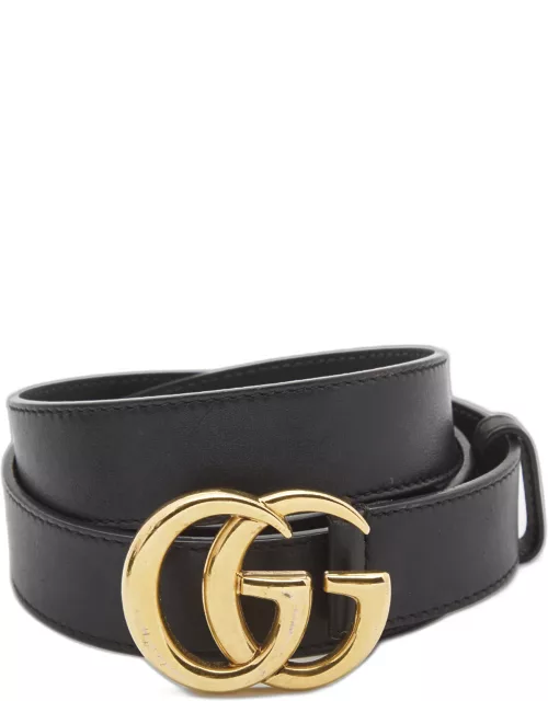Gucci Black Leather GG Marmont Buckle Belt 95C