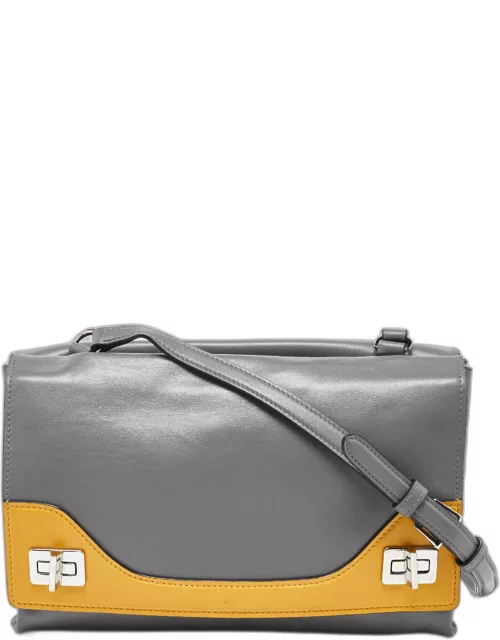 Prada Grey/Yellow Vitello Soft Leather Double Flap Bag