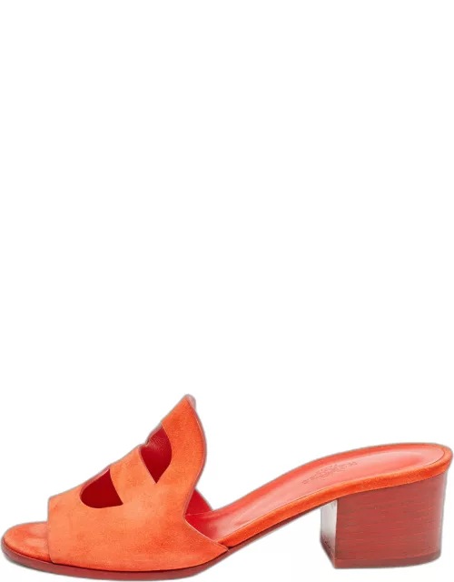 Hermes Orange Suede Mona Slide Sandal