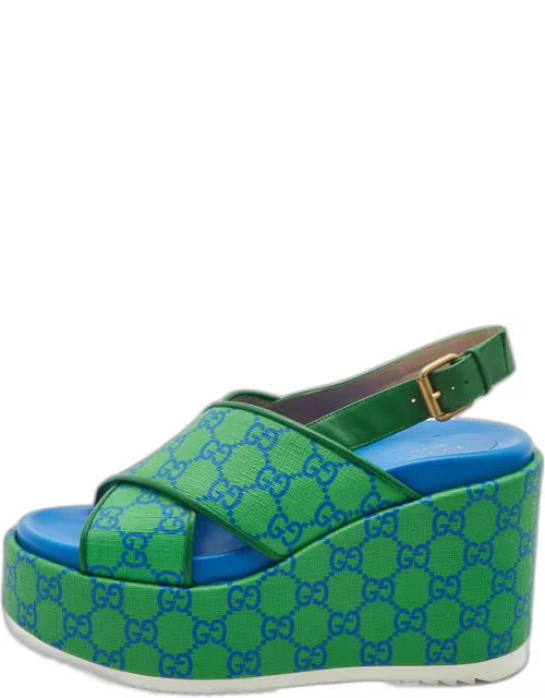 Gucci Green/Blue GG Supreme Canvas Platform Sandal