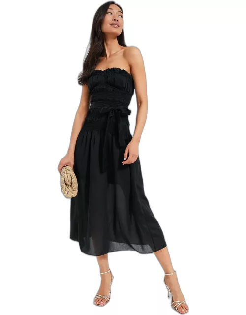 Black Ruched Tie Front Dres