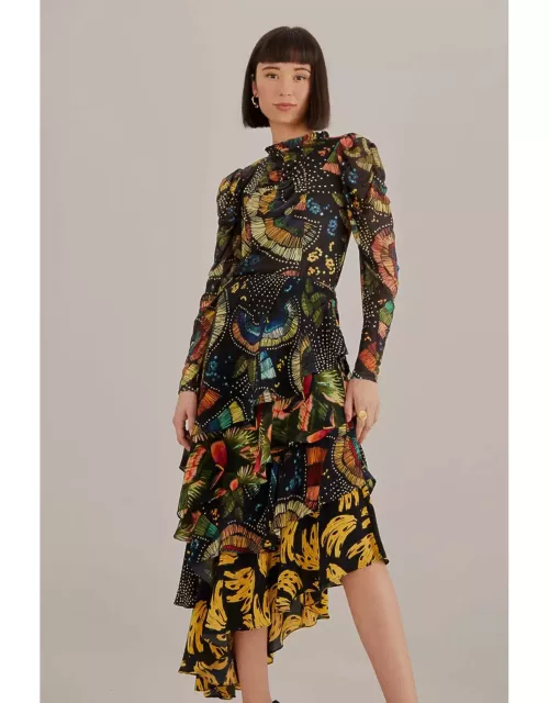 Mixed Prints Layered Midi Skirt, MULTI /