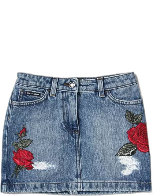 Dolce & Gabbana skirt in used effect denim with floral embroidery