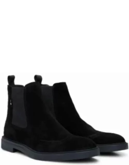 Suede Chelsea boots with brogue details- Black Men's Boot