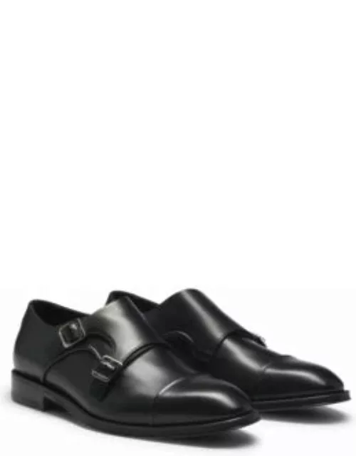 Cap-toe double monk shoes in leather- Black Men's Business Shoe