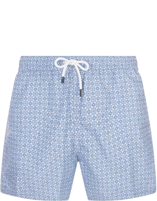Fedeli Light Blue Swim Shorts With Flower Pattern