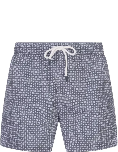 Fedeli Grey-blue Swim Shorts With Micro Pattern