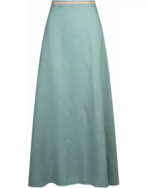 Amotea Charline Long Skirt In Light Blue Linen