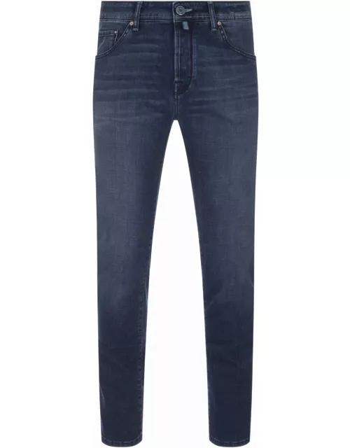 Jacob Cohen Scott Cropped Jeans In Dark Blue Stretch Deni