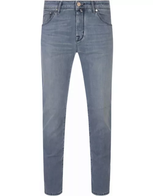 Jacob Cohen Scott Cropped Jeans In Light Blue Stretch Deni