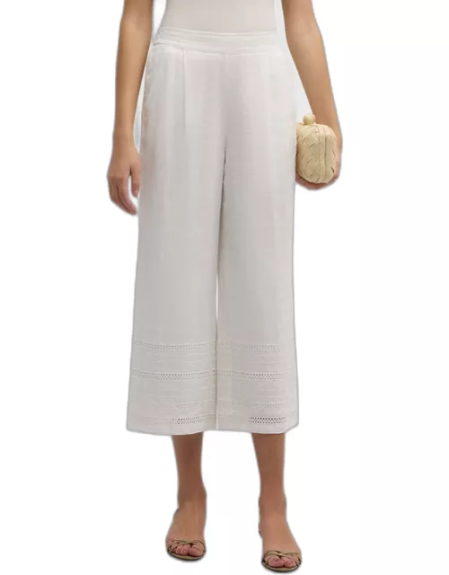The Adelle Cropped Lace-Inset Linen Pant