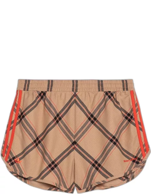 Beige Shorts with Check Pattern in Cotton