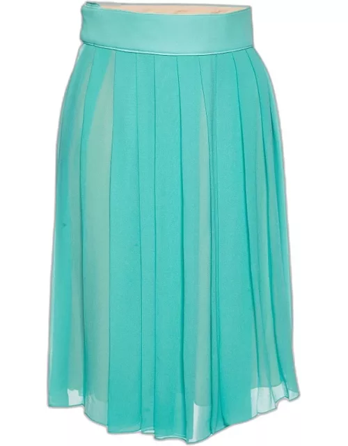 Chloe Cyan Blue Silk Pleated Midi Skirt