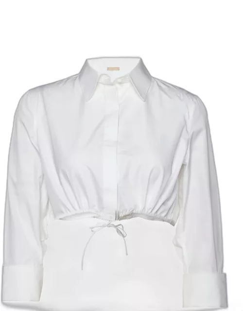 Alaia White Cotton Shirred Waist Crop Shirt
