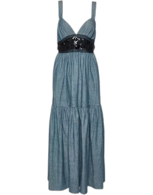 M Missoni Blue Sequin and Pebble Print Cotton Maxi Dress