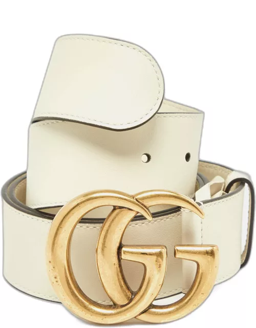 Gucci Off White Leather GG Marmont Buckle Belt 95C