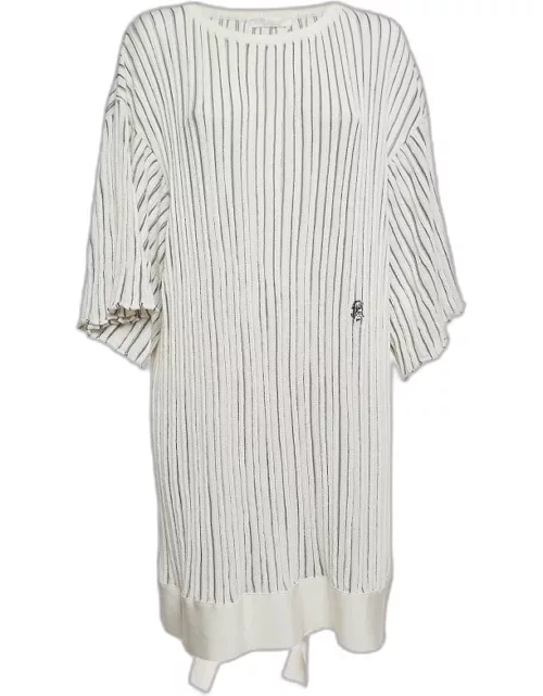 Chloe Off-White Patterned Knit Flared Sleeves Mini Dress