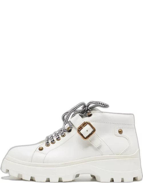 Miu Miu White Leather Lace Up Ankle Boot