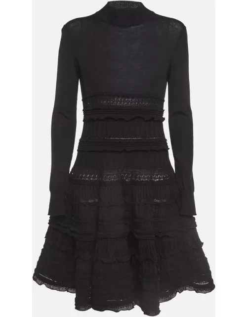 Alaia Black Wool Patterned Knit High Neck Short Dress