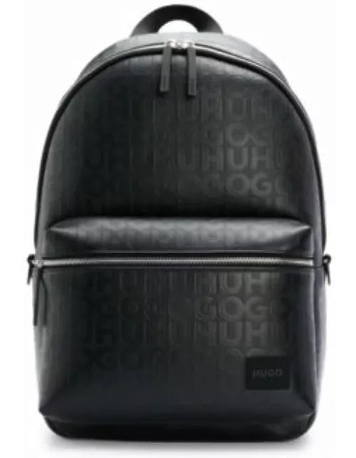 Faux-leather backpack with repeat-logo motif- Black Men's Backpack