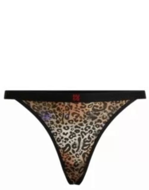 Animal-print thong with stacked-logo waistband- Patterned Women's Underwear, Pajamas, and Sock