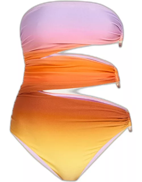 Esmeralda Sunset Ombre Strapless One-Piece Swimsuit