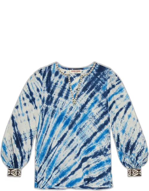Vera Tie-Dye Embroidered Long Shirt