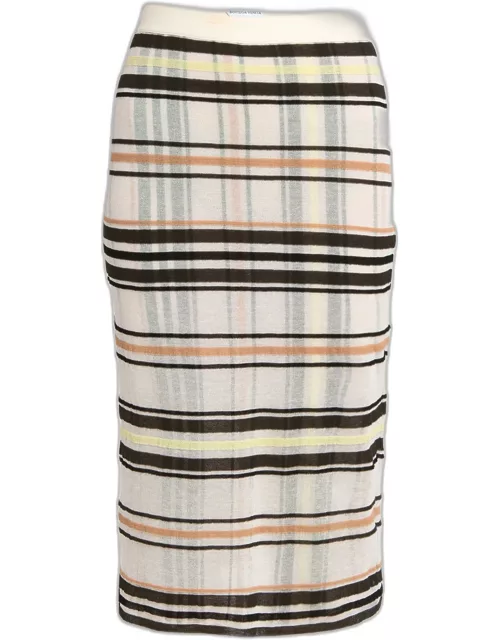 Stripe Check Knit Body-Con Midi Skirt