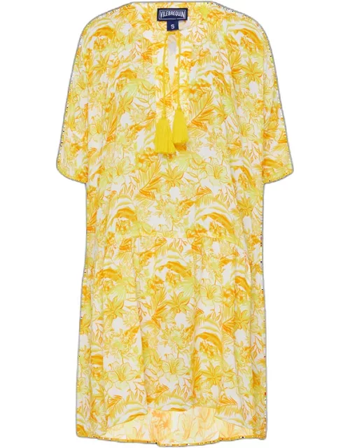 Women Viscose Fluid Dress Tahiti Flowers - Dress - Favorite - Yellow