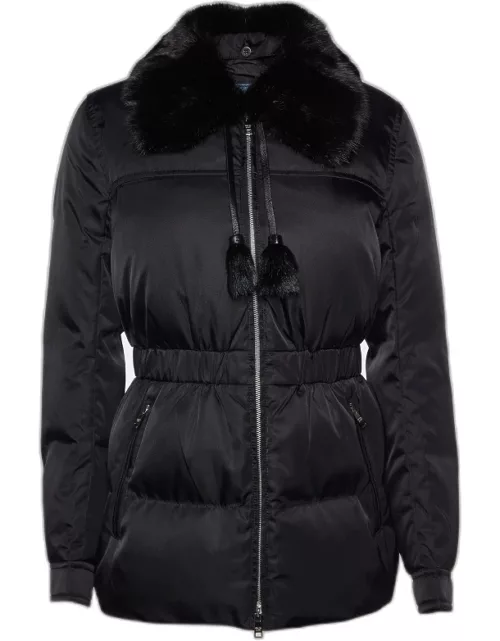 Prada Black Detachable Mink Fur Collar Synthetic Puffer Jacket
