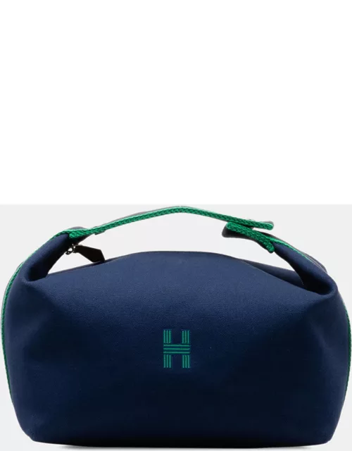 Hermes Blue Cotton Toile Bride-A-Brac Travel Case GM Clutch