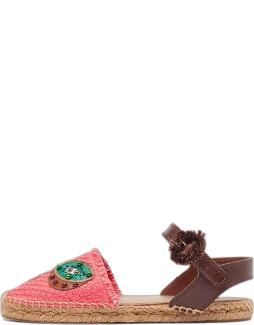 Dolce & Gabbana Multicolor Raffia and Leather Pineapple Kiwi Patch Espadrille Sandal