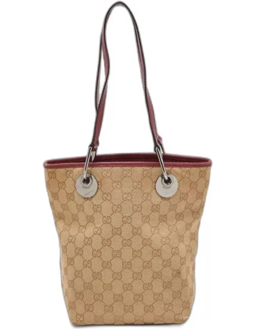 Gucci Beige/Red GG Canvas and Leather Open Tote