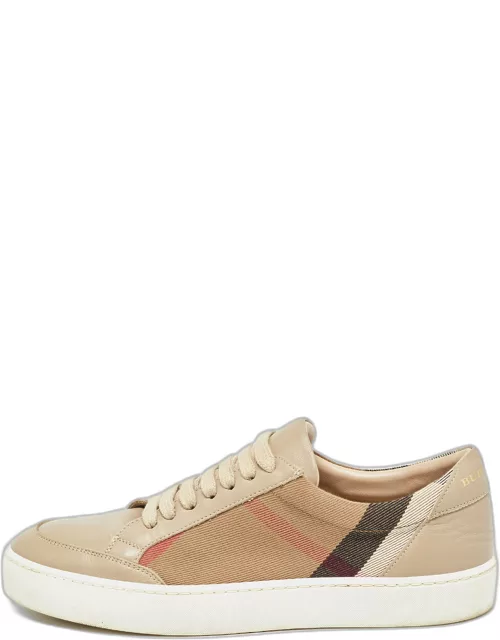 Burberry Brown House Check Canvas and Leather Low-Top Sneaker
