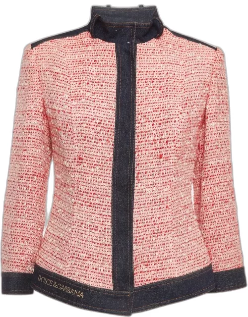 Dolce & Gabbana Vintage Pink Tweed and Denim Trim Jacket