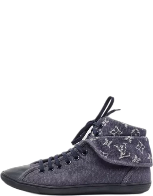 Louis Vuitton Navy Blue Monogram Denim Brea High Top Sneaker