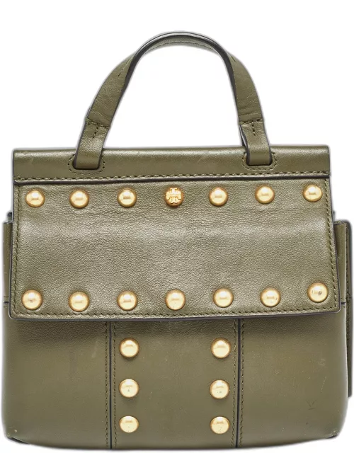 Tory Burch Olive Green Leather Mini Block-T Top Handle Bag