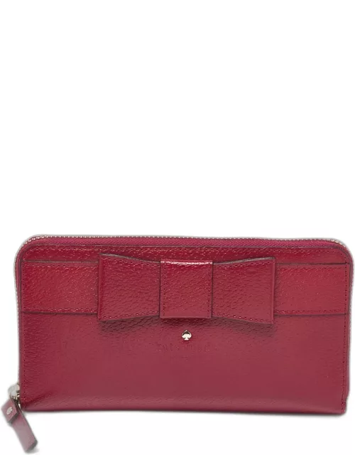 Kate Spade Burgundy Leather Bow Zip Around Wallet