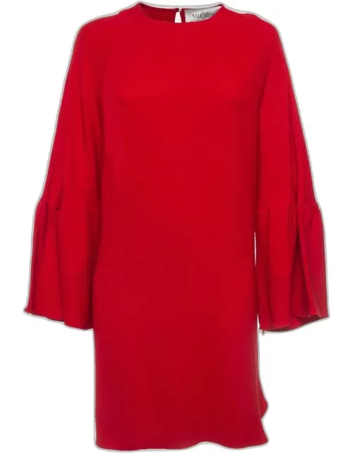 Valentino Red Silk Flared Sleeve Shift Dress