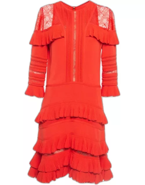 Elie Saab Orange Stretch Knit Frilled Short Dress